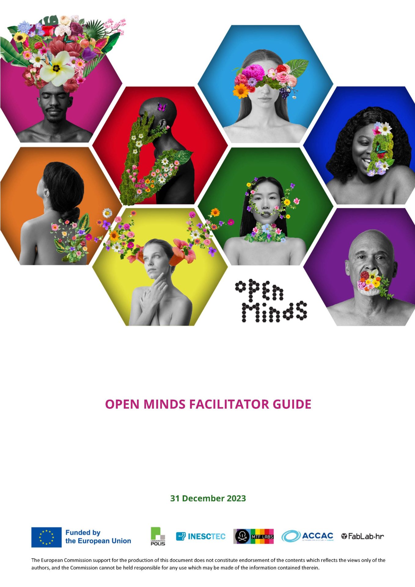 Open Minds Facilitator Guide_Page_01 Red hexagon with a man with colourful flowers covering his hand